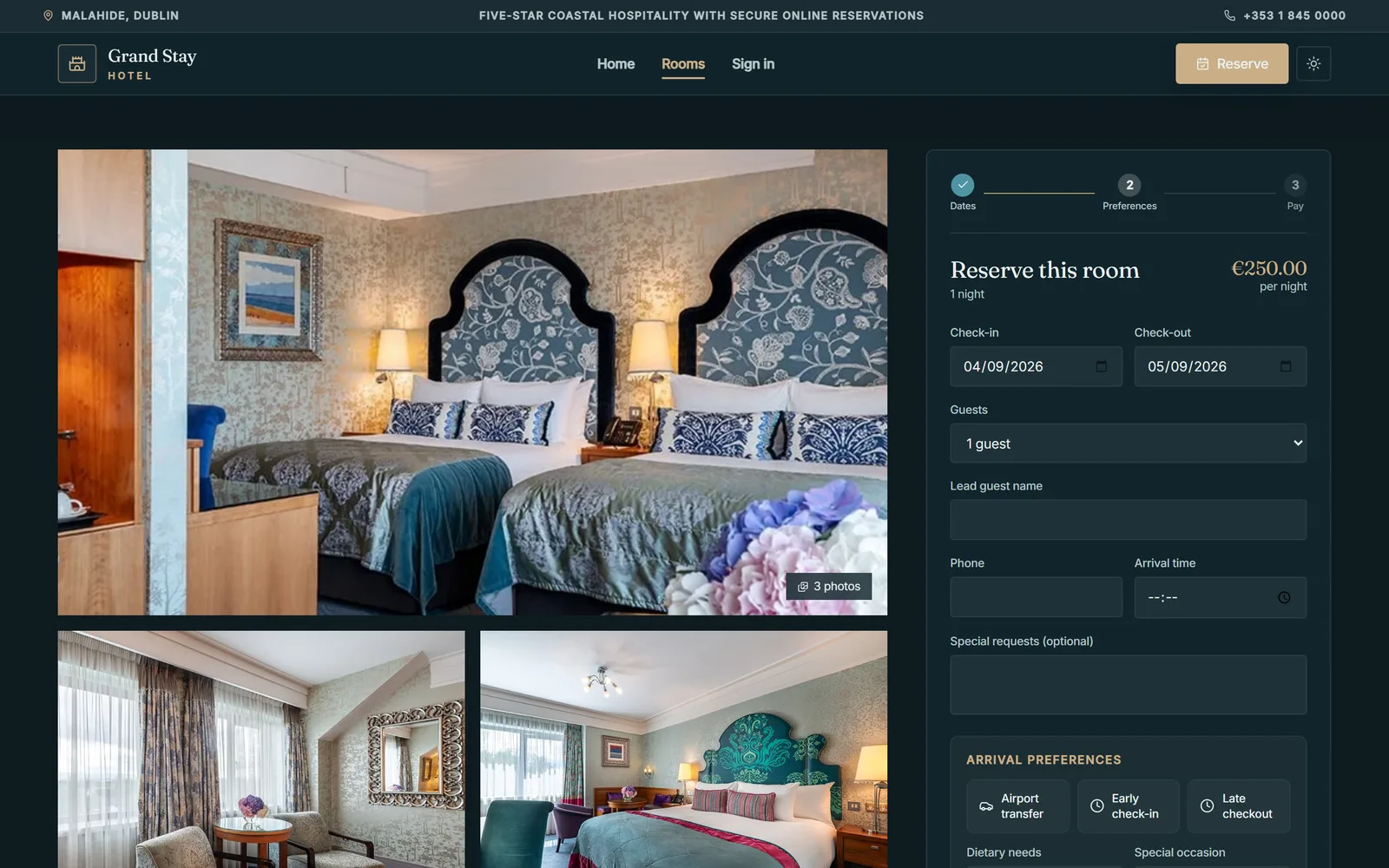 Room-type detail with booking panel